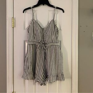 American Eagle Outfitters White and Black Striped Romper